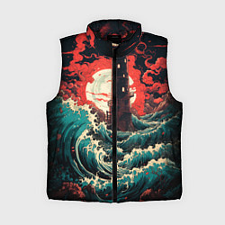 Женский жилет Маяк и волны в японском стиле, цвет: 3D-черный