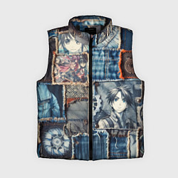 Женский жилет Аниме пэчворк деним