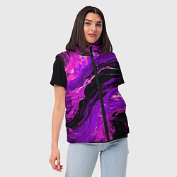 Женский жилет Фиолетовые брызги на чёрном фоне, цвет: 3D-красный — фото 2