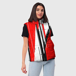 Женский жилет Чёрно-белые вертикальные полосы на красном фоне, цвет: 3D-черный — фото 2