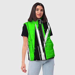 Женский жилет Чёрно-белые вертикальные полосы на зелёном фоне, цвет: 3D-черный — фото 2