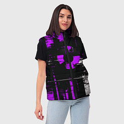Женский жилет Фиолетово-белый гранж на чёрном фоне, цвет: 3D-черный — фото 2