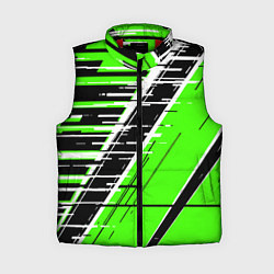 Женский жилет Чёрно-белые глитч полосы на зелёном фоне