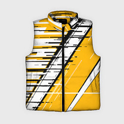 Женский жилет Чёрно-белые глитч полосы на жёлтом фоне, цвет: 3D-черный