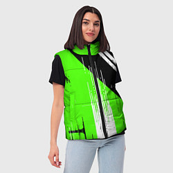 Женский жилет Вертикальные чёрные линии на зелёно-белом фоне, цвет: 3D-черный — фото 2