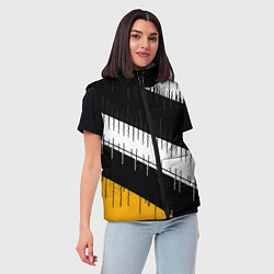 Женский жилет Диагональные чёрно-белые полосы на жёлтом фоне, цвет: 3D-черный — фото 2