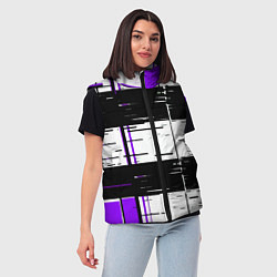 Женский жилет Чёрные и фиолетовые полосы на белом фоне, цвет: 3D-светло-серый — фото 2