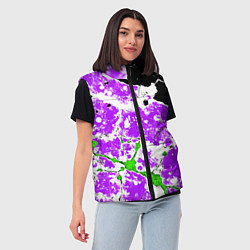 Женский жилет Зелёно-фиолетовая абстракция на чёрном фоне, цвет: 3D-красный — фото 2