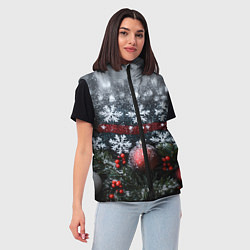 Женский жилет Новогодние снежинки, цвет: 3D-черный — фото 2