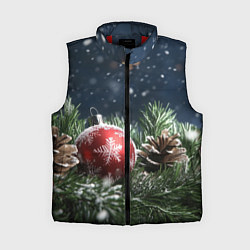 Женский жилет Новогодний шар и шишка, цвет: 3D-красный