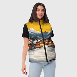 Женский жилет Ламповый новый год - домики, цвет: 3D-черный — фото 2