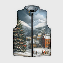 Женский жилет Новогодняя огромная елка и маленькие домики
