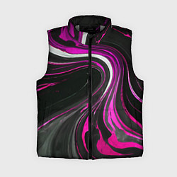 Женский жилет Волнистые бело-розовые линии на чёрном фоне, цвет: 3D-светло-серый