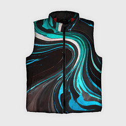 Женский жилет Волнистые бело-голубые линии на чёрном фоне, цвет: 3D-красный