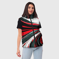 Женский жилет Волнистые чёрно-красные линии на белом фоне, цвет: 3D-красный — фото 2