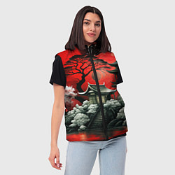 Женский жилет Пейзаж Японии в красном цвете, цвет: 3D-светло-серый — фото 2