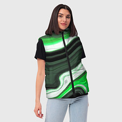 Женский жилет Волнистые горизонтальные чёрно-зелёные полосы на б, цвет: 3D-черный — фото 2