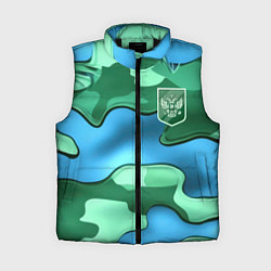 Женский жилет Зелено-голубой камуфляж и герб РФ