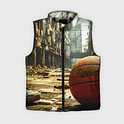 Женский жилет Баскетбольный мяч и город постапокалипсиса, цвет: 3D-черный