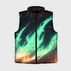 Женский жилет Зеленое абстрактное пламя, цвет: 3D-черный