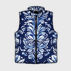 Женский жилет Гжель русский орнамент королевский синий, цвет: 3D-черный