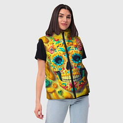 Женский жилет Красочный летний паттерн с черепом - нейроарт, цвет: 3D-светло-серый — фото 2