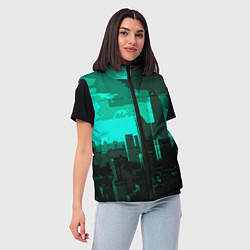 Женский жилет Стилизованный город бирюзовый, цвет: 3D-черный — фото 2