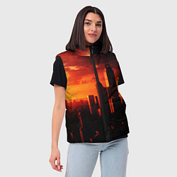 Женский жилет Стилизованный город оранжевый закат, цвет: 3D-черный — фото 2