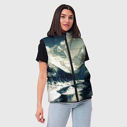 Женский жилет Река и горы снежные пейзаж, цвет: 3D-черный — фото 2