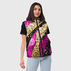 Женский жилет Розовые и золотые полосы - текстура, цвет: 3D-черный — фото 2