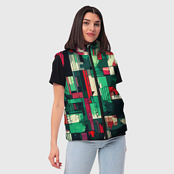 Женский жилет Абстракция красно-зелёный геометричный, цвет: 3D-черный — фото 2
