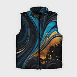 Женский жилет Сине-золотая абстракция, цвет: 3D-черный