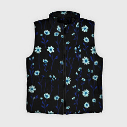 Женский жилет Паттерн с маленькими синими цветами, цвет: 3D-черный