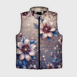 Женский жилет Сине-бежевый дымчатый с цветами, цвет: 3D-черный