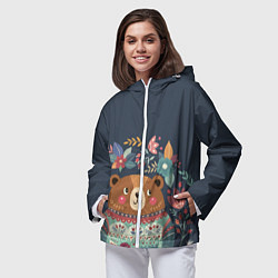 Ветровка с капюшоном женская Осенний медведь, цвет: 3D-белый — фото 2