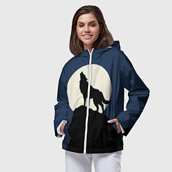 Ветровка с капюшоном женская Вой на луну, цвет: 3D-белый — фото 2