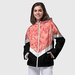 Ветровка с капюшоном женская Розовые розы, цвет: 3D-белый — фото 2