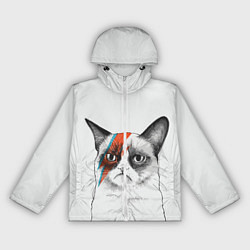 Ветровка с капюшоном женская David Bowie: Grumpy cat, цвет: 3D-белый
