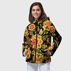 Ветровка с капюшоном женская Желтая хохлома, цвет: 3D-черный — фото 2