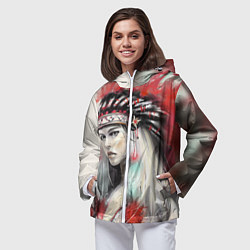 Ветровка с капюшоном женская Индейская девушка, цвет: 3D-белый — фото 2