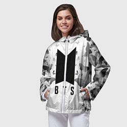 Ветровка с капюшоном женская BTS: Grey Butterflies, цвет: 3D-белый — фото 2