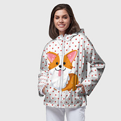 Ветровка с капюшоном женская Корги, цвет: 3D-белый — фото 2