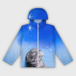 Ветровка с капюшоном женская Кот и космос, цвет: 3D-белый
