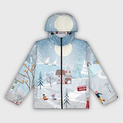 Ветровка с капюшоном женская Зимний дворик, цвет: 3D-черный