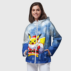 Ветровка с капюшоном женская НОВОГОДНИЙ ПИКАЧУ, цвет: 3D-белый — фото 2