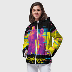 Ветровка с капюшоном женская Cyberpunk 2077 - Взлом системы, цвет: 3D-белый — фото 2