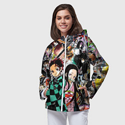Ветровка с капюшоном женская Клинок рассекающий демонов, цвет: 3D-белый — фото 2