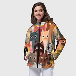 Ветровка с капюшоном женская Котики мультяшные, цвет: 3D-черный — фото 2