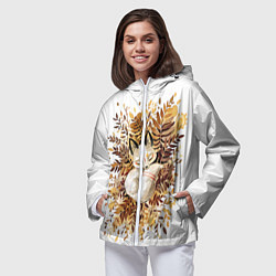 Ветровка с капюшоном женская Лисичка спит в листьях, цвет: 3D-белый — фото 2