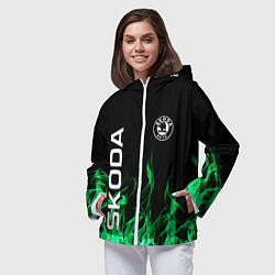 Ветровка с капюшоном женская SKODA, цвет: 3D-белый — фото 2